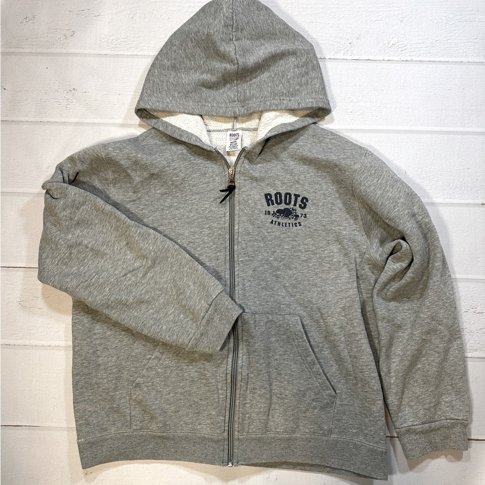 ROOTS Canada Athletics‎ Kids Unisex 2XL Full Zip Grey Heather Hoodie Beaver Logo